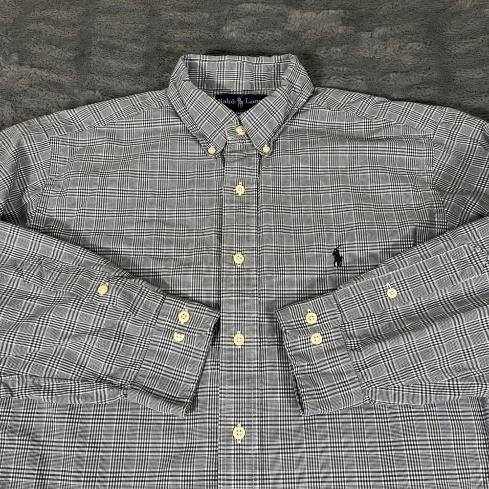 Ralph Lauren Mens Classic Fit Glen Plaid Button Down Shirt Navy White 16.5 32/33